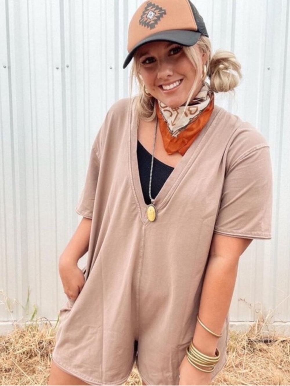 Free People FP Movement Hot Shot Tee Romper in Mocha Latte Size XL NWT